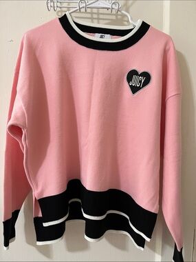 Juicy Couture Pink Crewneck Sweater with Black Heart Patch